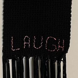 42”-long (minus fringe) Love/Laugh Black Scarf