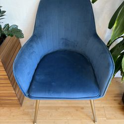 Blue Velvet Arm Chair With Brass/gold Legs