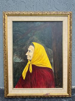 Vintage Oil Painting Grandma Portrait Framed Signed Canvas
