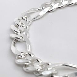 925 Silver Bracelet 8” Bevel Figaro 8.1mm 18.40grams 144740 7