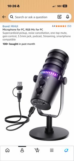 Microphone for PC, RGB Mic for PC Supercardioid