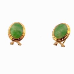 Woman’s Ladies 14k Yellow Gold .75” Inch Clip On Earrings Jade Like Stone GP3110835