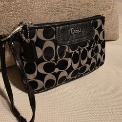 CC Coach Navy Black & Gray Canvas Wrislet Bag 9" X 5"