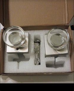 Modern Crystal Glass Door Knob Set – Brushed Nickel Square Rosette – Passage