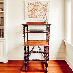 Vintage Children’s Wooden Spindle Desk & Matching Chair Stool Antique Solid Wood Writing School Elementary Preschool Jenny Lind