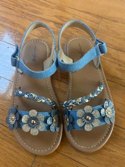NEW Madison Jules Girls Blue Floral Braided Strap Sandals size 1