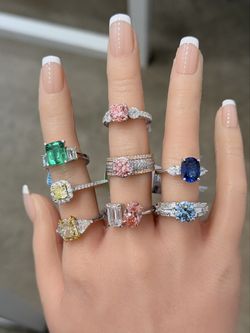 14KT Colored Lab Diamond Engagement Rings IGI Certified 