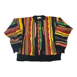 Vintage 90s Taggio Sweater Mens M Coogi Style 3D Knit Crewneck Grandpa Pullover