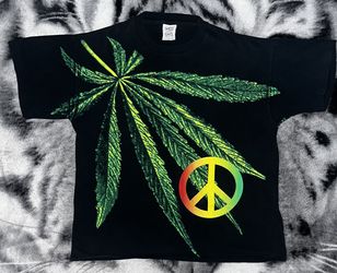 Rare Vintage Wild Oats Weed / Pot Leaf 420 Hippie / Rasta Peace Aop Shirt Sz Xl