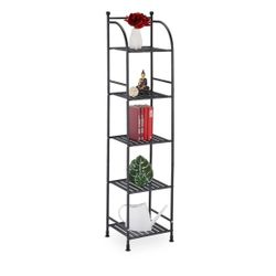 Relaxdays Standing Shelf, Steel, H x W x D: 145 x 33 x 28 cm, Kitchen & Bathroom Shelf, 5 Grid Shelves, Metal Shelf, Standing, Black
