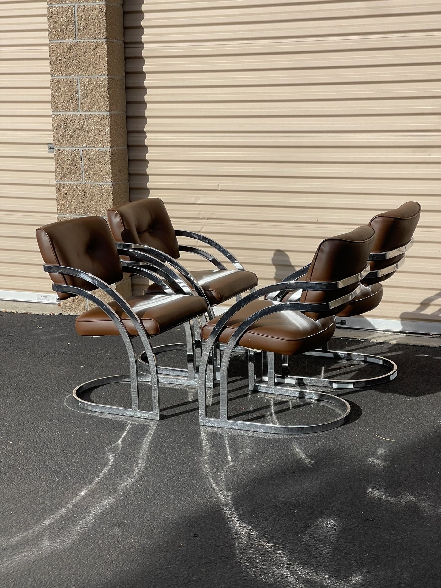 Vintage Milo Baughman Style Chrome Dining Chairs