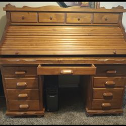 Beautiful Antique Roll Top Desk Solid Wood