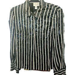 Title (copy/paste):
Oscar de la Renta Vintage NWT Black White Stripe Sequin Blouse Mint