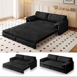 New 66" Modern Black Velvet Futon Sofa Bed Queen Size, Pull Out Bed, 3-in-1 Convertible Sleeper Sofa