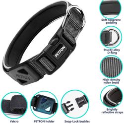 Reflective Premium Dog Collar Adjustable Soft Neoprene Padded Breathable Nylon Heavy Duty Collars for Dogs, Medium Black