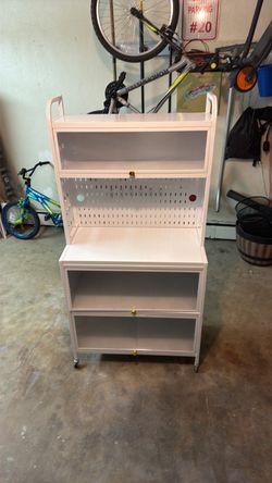 White Metal Rolling Storage Shelf Unit