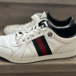 Gucci White Blue Snake Leather Shoes Trainers Sneakers Men's 11