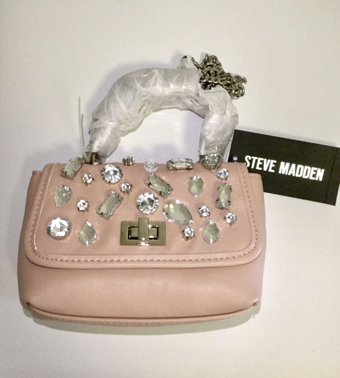 New Beautiful Steve Madden Pink Handheld And Crossbody Chain Bag