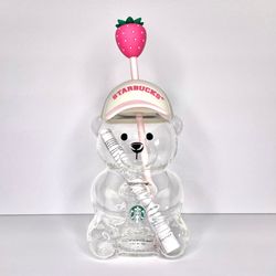 Viral Starbucks Pink Strawberry Bearista Glass Cup