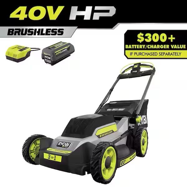  RYOBI 40V HP Brushless 20 in. Cordless Electric Battery Walk Behind Self-Propelled Mower with 6.0 Ah Battery and Charger
