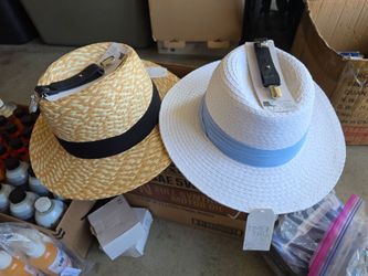 (2) summer hats one size fits all white tan