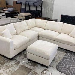 New 99x99 Corduroy Sectional Couch With Ottoman : Free Delivery 