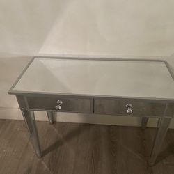 Glass Silver Vanity Desk 