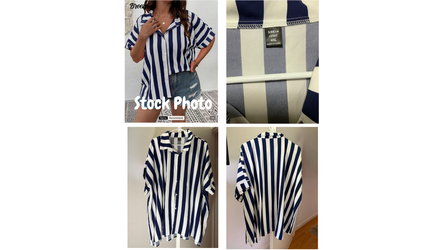 SHEIN Curve Navy Blue & White Striped Button-Up Shirt – Size 4XL