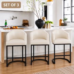 Modern Ivory Counter Height Bar Stools – Set of 3