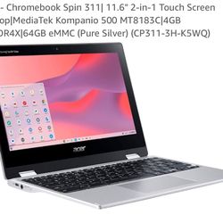 New Sealed Acer 311 64gb 4gb Silver Chromebook Spin 11 Inch Screen New 