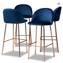 2 Blue And Rose Gold Barstools 