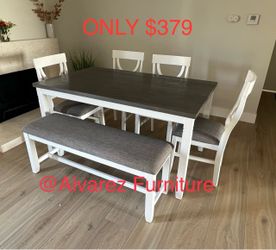 Dining table set with bench
