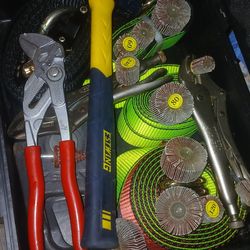Icon, Irwin Vise Grips, 5DRing tow straps,1ratchet,Apex SnatchBlock,Tire iron,Estwig +sanding Wheels and case