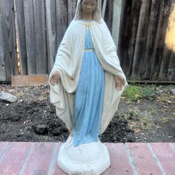 Vintage Cast Stone Blessed Virgin Mary Statue 26” H 