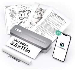 P1 Pro Ink-Free Thermal Printer, Portable US Letter Size Bluetooth Printer with 1 Roll Paper, for iPhone Android Computer, Home Office Use