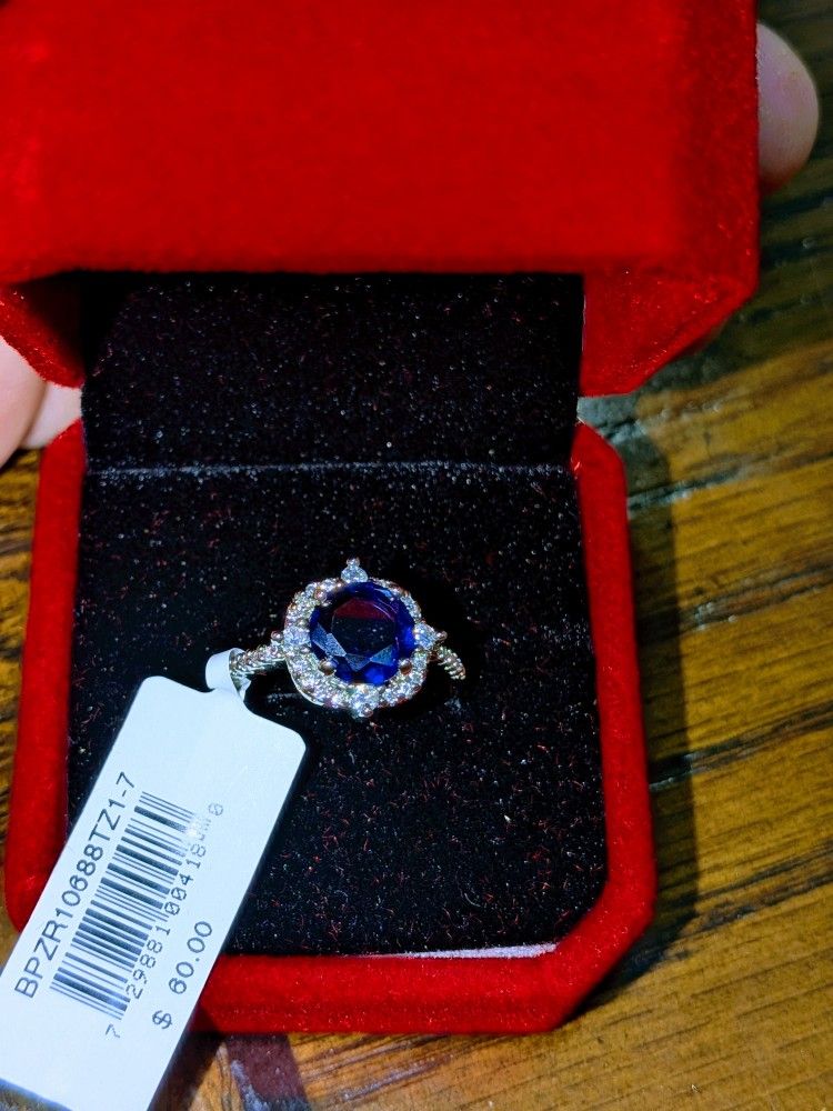 Tanzanite cubic Zirconia fancy Halo ring in silver plate
