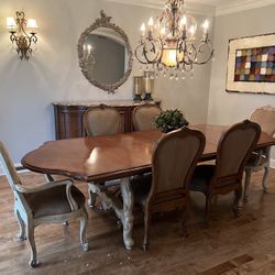 Century Dining Room Table With Leaf with 2 Head chairs and 6 side Chairs