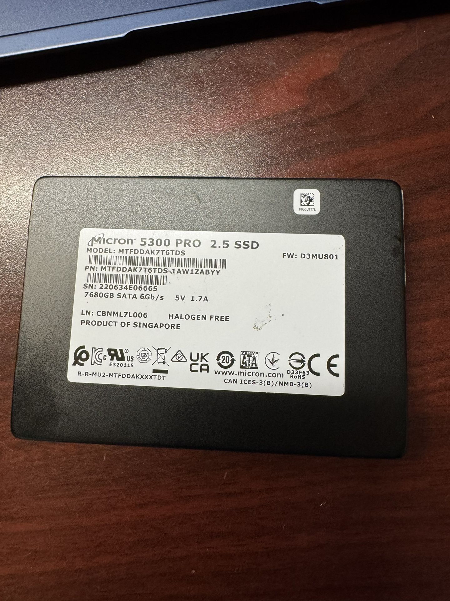 Micron 5300 PRO 7.68TB  2.5 Inch SATA Internal Solid State Drive  (Been Test)