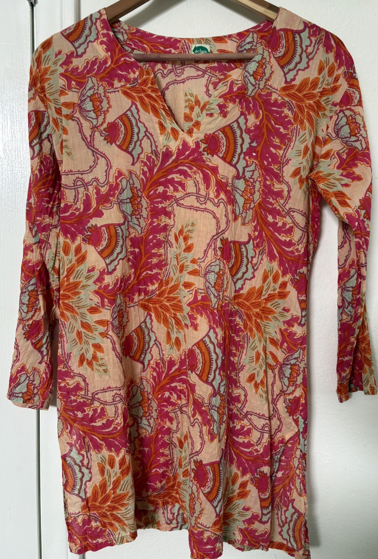 Dolma Tunic Pink Floral Beachy Lightweight Size Small Top Boho Artsy Shirt