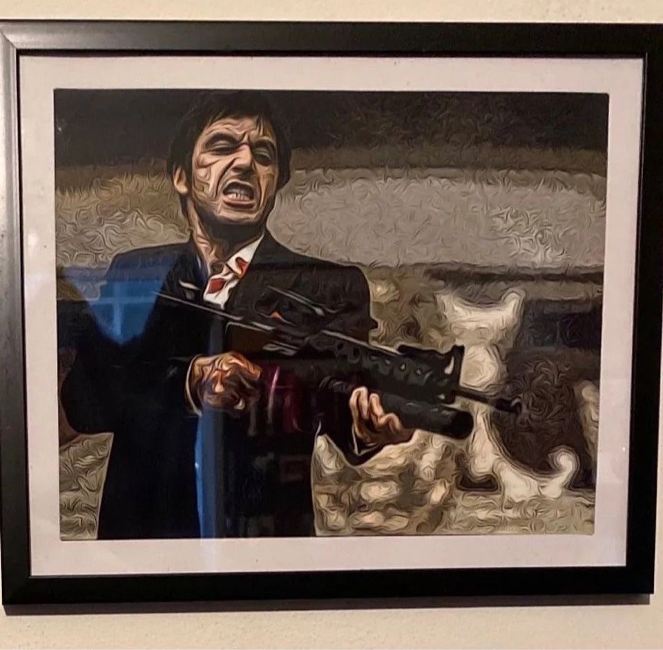 Al Pacino Scarface Tony Montana Custom Art on black frame