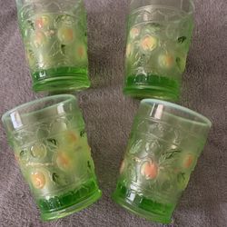 HTF Fenton Vaseline & Handpainted 4 Cups