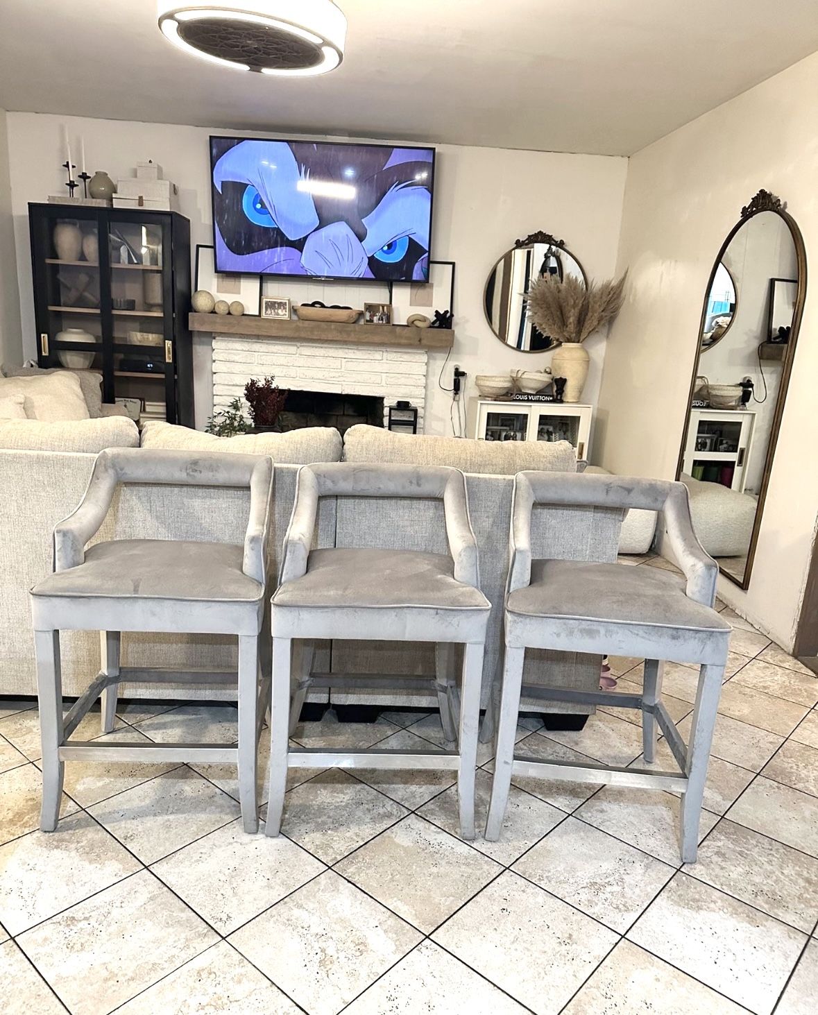 Velvet Light Grey Counter Stools (Living Spaces/TOV)Set Of 3 For $175!