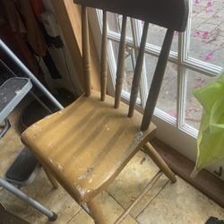 Vintage Real Hardwood Old Sturdy Chair Many Layers Of Paint 