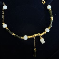 Dark Green And Gold Color Bamboo Shape Bracelet 