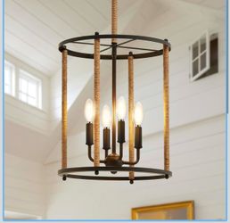4-Light Farmhouse Chandelier Rope Cage
