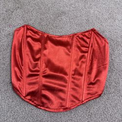 New Small Red Satin Stretchy Corset Crop Top Renaissance Costume Raver Festival Gothic Dress Pirate 