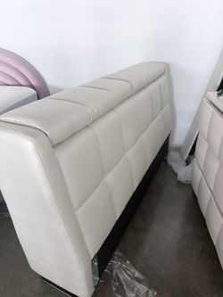 Queen Bed, Cream Colored