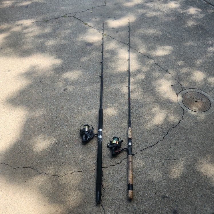 2 Fishing poles with reels both one piece good for striper and salmon