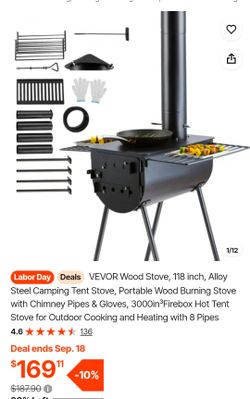 VEVOR Portable Wood Burning Camping Tent Stove