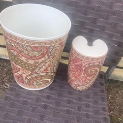 Bathroom, set trashcan and glass toilet brush holders